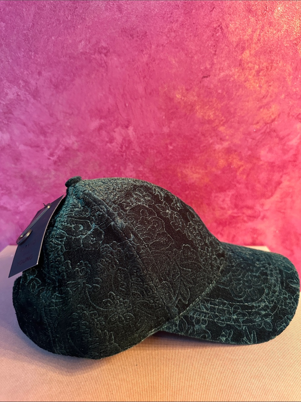 David and Young Green Velvet Floral Baseball Cap - Green, new with tag